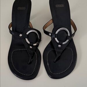 Coach Black Leather Sandals with Silver Accents